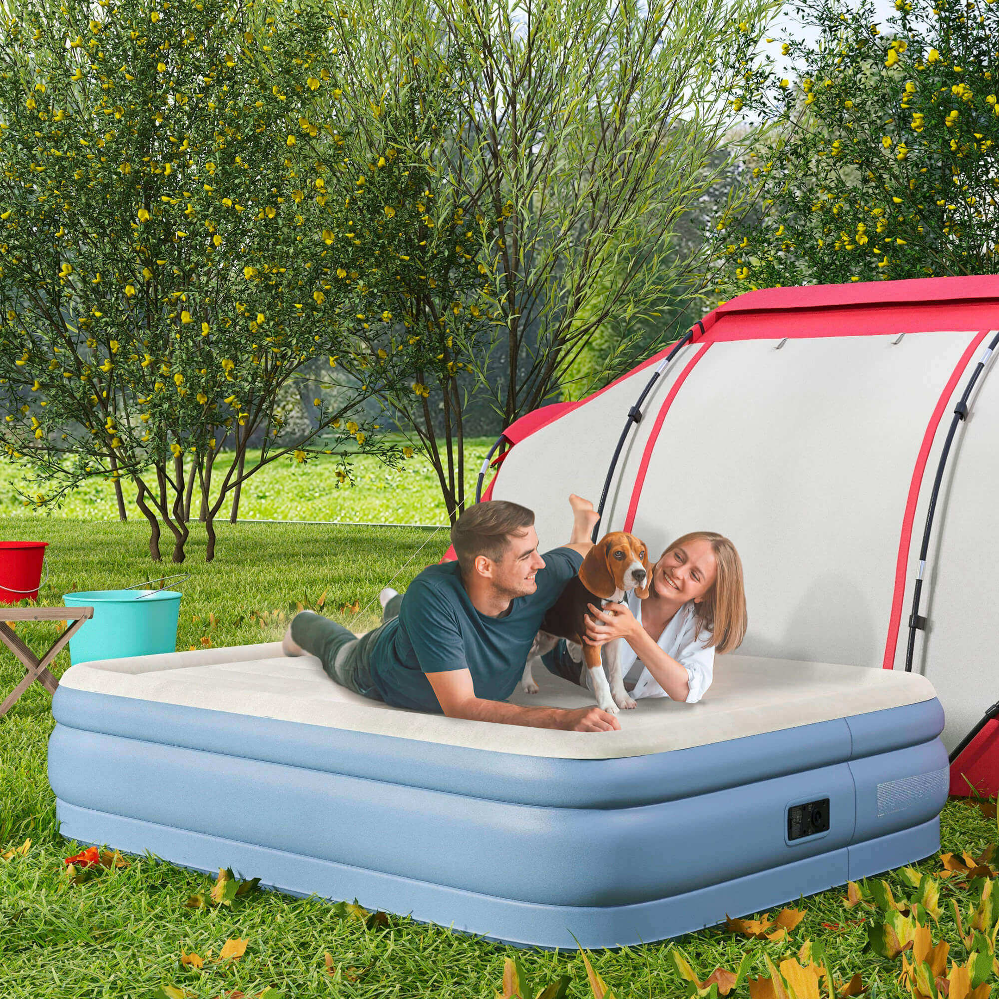 Materasso Gonfiabile Matrimoniale con Pompa di Gonfiaggio Inclusa e Borsa 152x203x46 cm Grigio