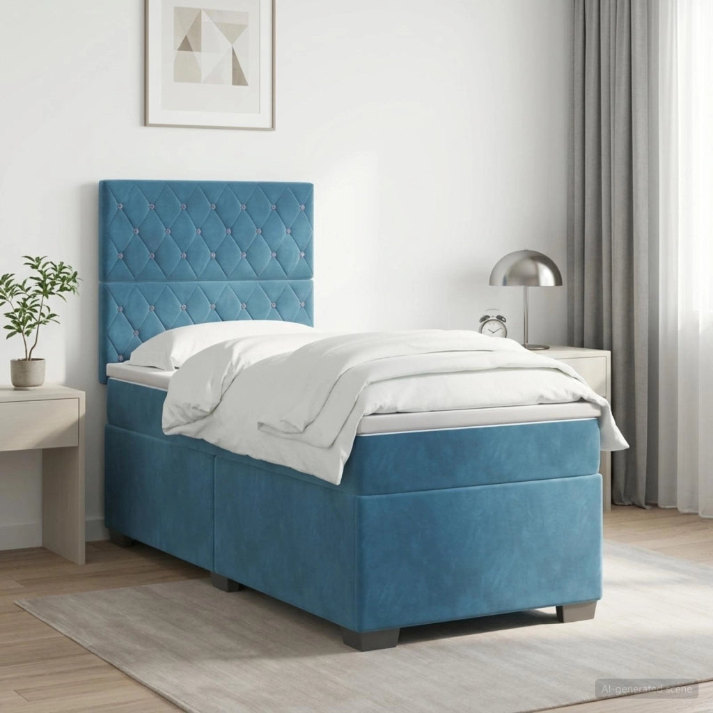 Letto box spring con materasso Blu 80 x 200 cm Velluto 3453528