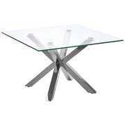 Tavolino da caffè in vetro argento 70 x 70 cm gambe in metallo lucido moderno quadrato soggiorno camera da letto