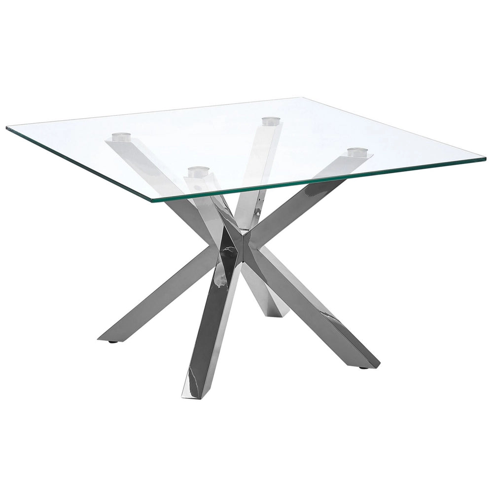 Tavolino da caffè in vetro argento 70 x 70 cm gambe in metallo lucido moderno quadrato soggiorno camera da letto