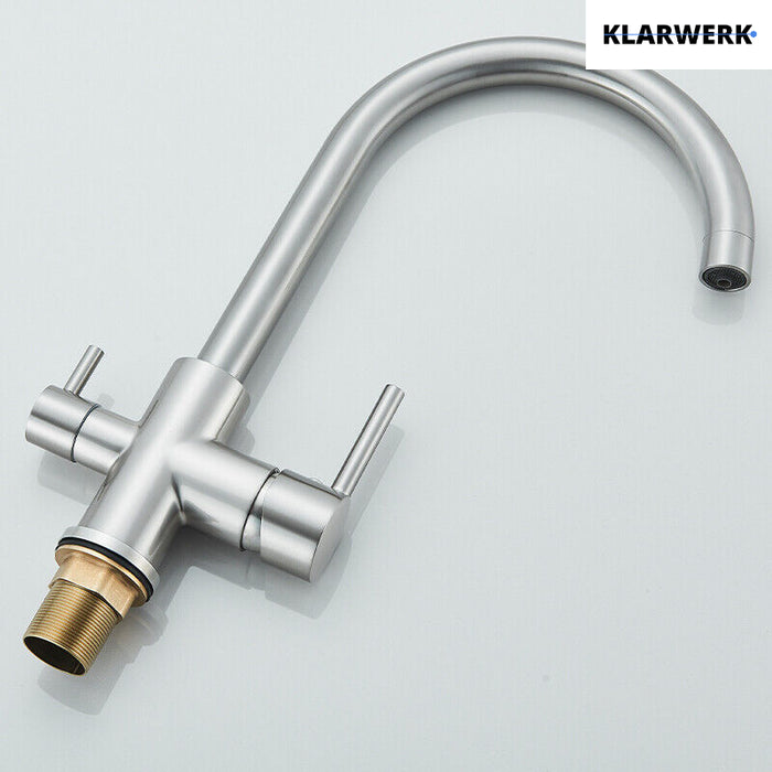 Felice | Rubinetto per acqua potabile a 3 vie in argento spazzolato premiu |Miscelatore cucina ad osmosi in acciaio inossidabile|Filtra 3 connessioni