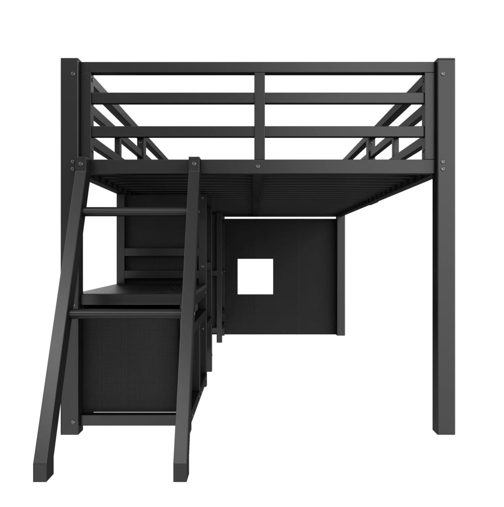 Letto a soppalco basso 208x98x104.5 cm con sponde di sicurezza; LED; metallo; nero