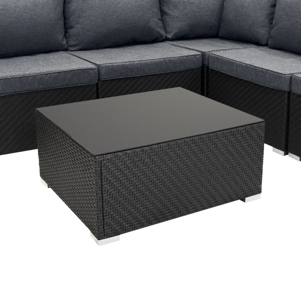 Set Divani Rattan Nero 7 Pezzi da Giardino con Cuscini e Tavolino