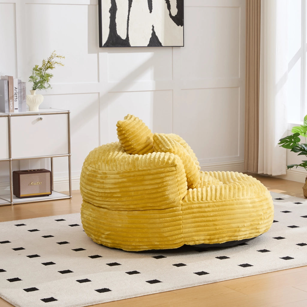 Fauteuil sacco in velluto a coste con schienale alto e braccioli, comodo per soggiorno e camera giallo senape