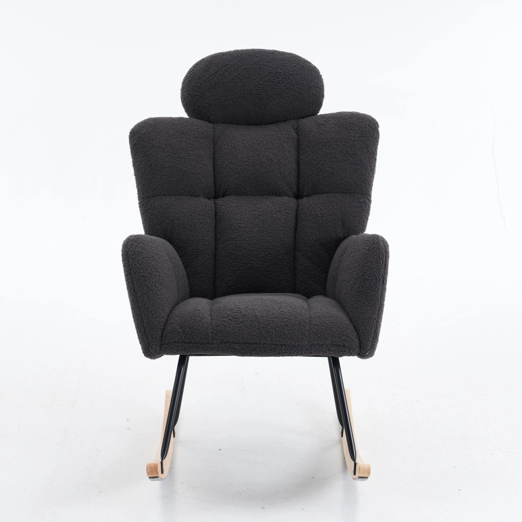 Poltrona a Dondolo Imbottita ¨C MINIMAL ¨C Tessuto Teddy Trapuntato, Grigio Scuro
