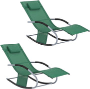 Set di 2 sedie a dondolo da esterno Poltrone sedie sdraio da giardino con cuscino e poggiatesta portata fino a 150 kg Verde Scuro OGS28-WDX2