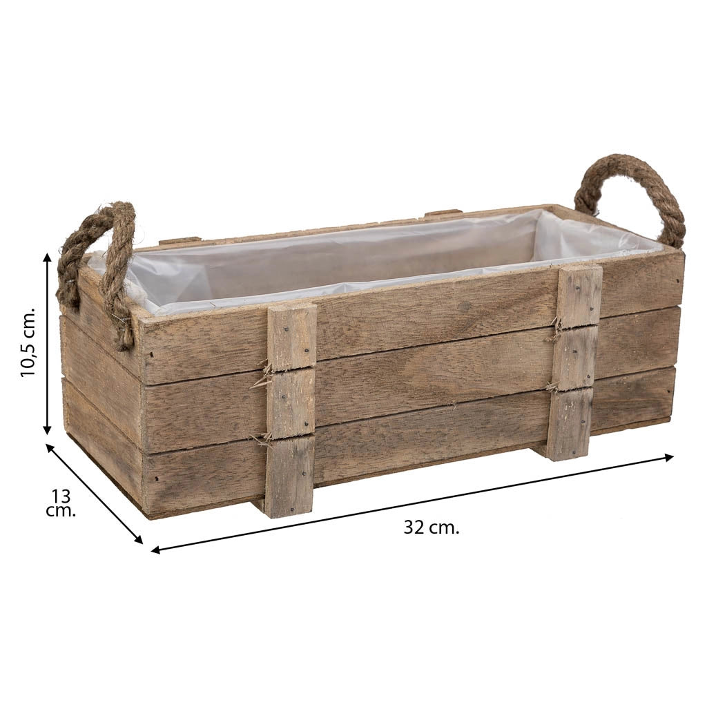 Cesto in legno con manici marroni 32x13x10,5h