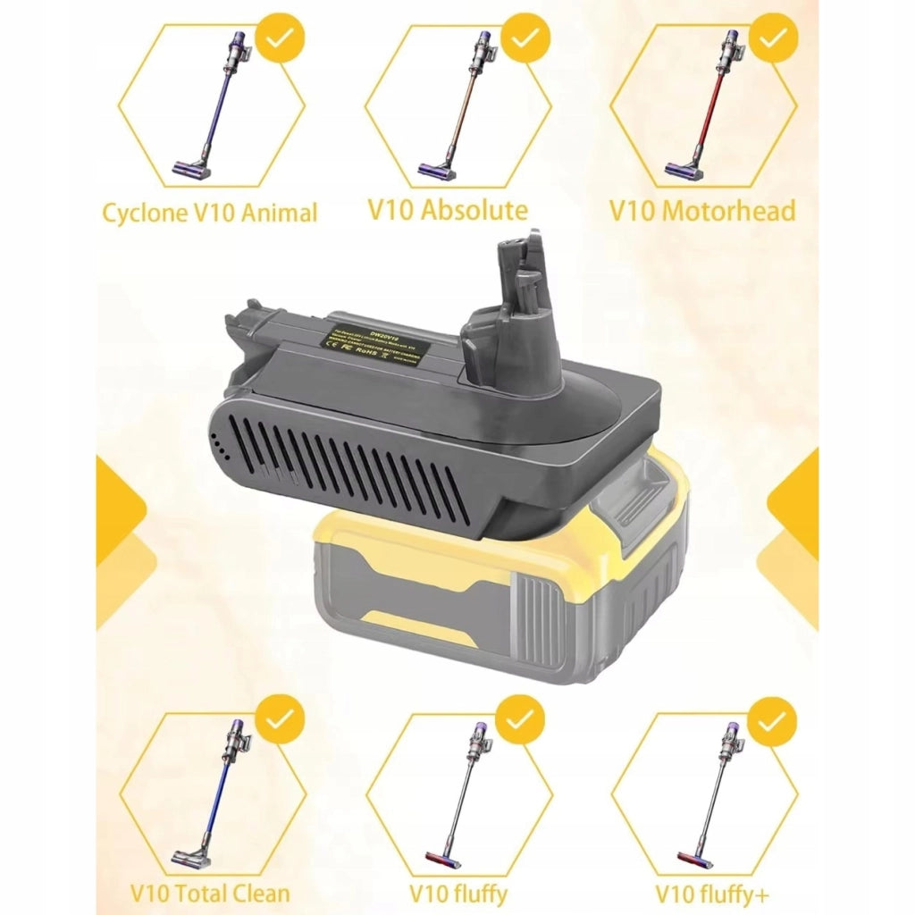 Adattatore Batteria di Ricambio compatibile con Aspirapolvere Dyson V10 – Per Batterie Dewalt 18V/20V/60V