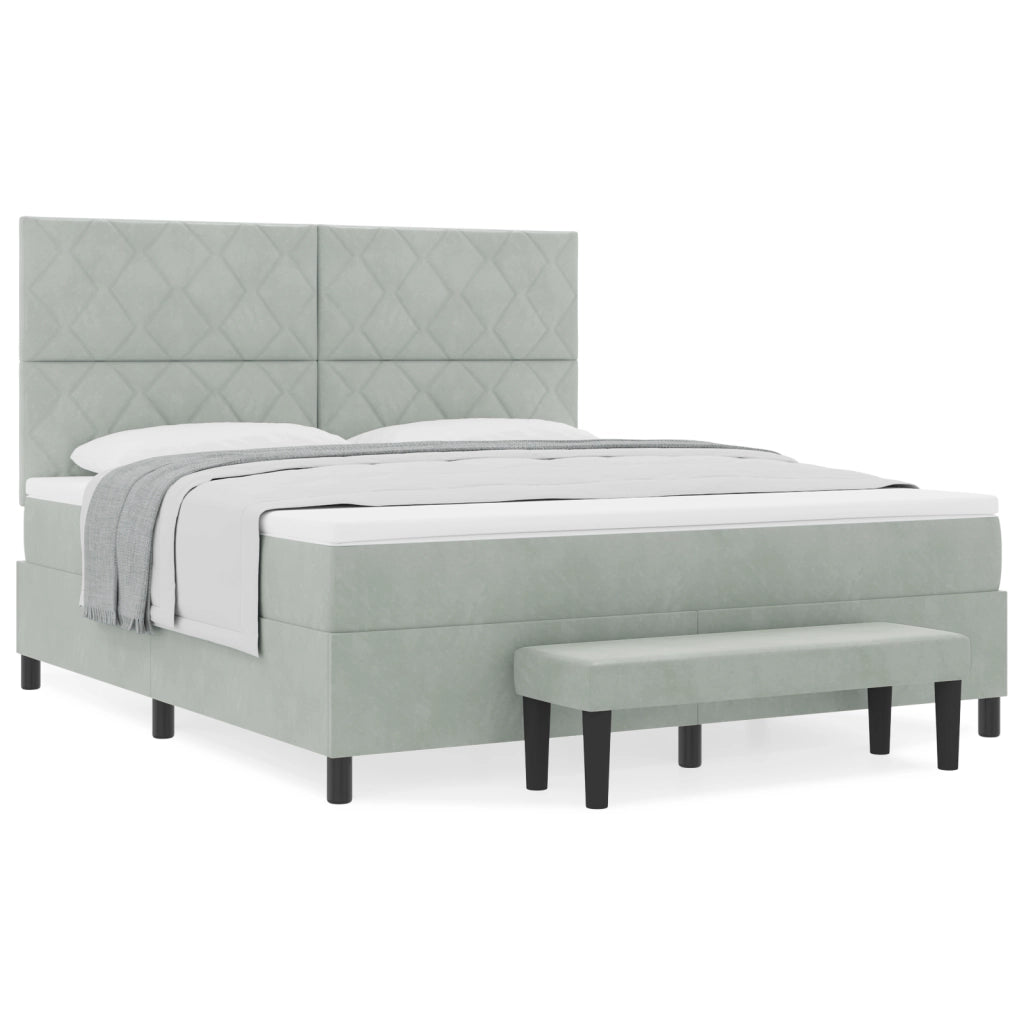 Letto Box Spring con Materasso e Panchina Grigio Chiaro 180x200 cm in Velluto