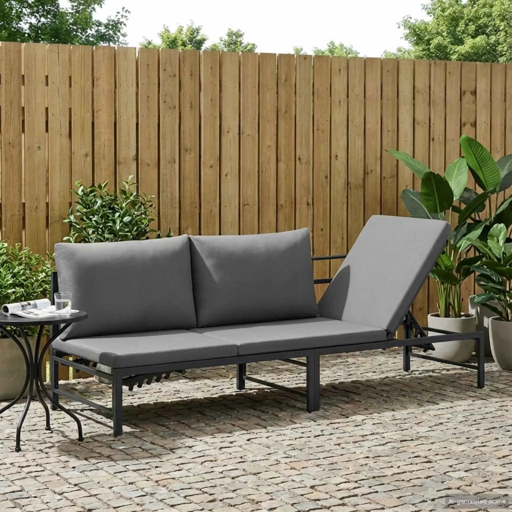 Lettino Lettino sole | Sdraio da giardino | Lettino da sole per 3 Persone Nero 200 x 62 x 59,5 cm Textilene