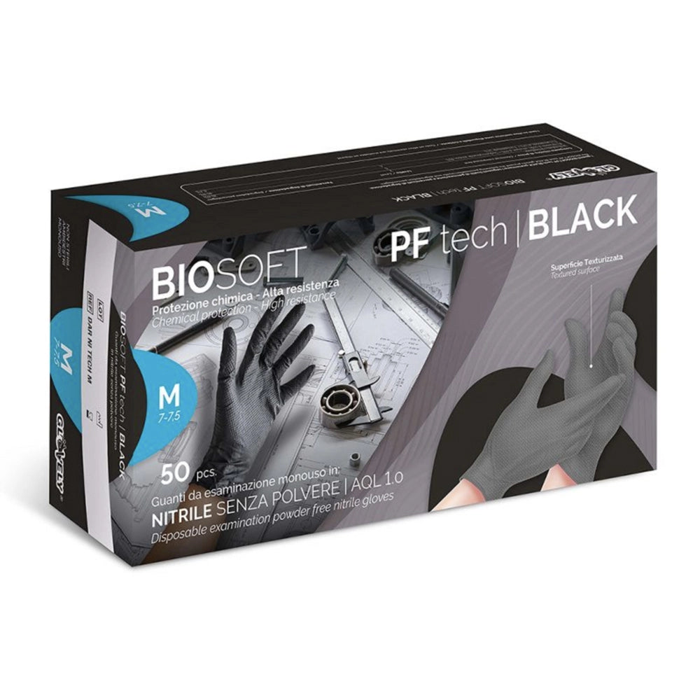 RAYS GUANTI NITRILE MONOUSO NO POLVERE TAGLIA "L" 50pz GLOVELY BIOSAFE PF TECH BLACK DARNITECH_L