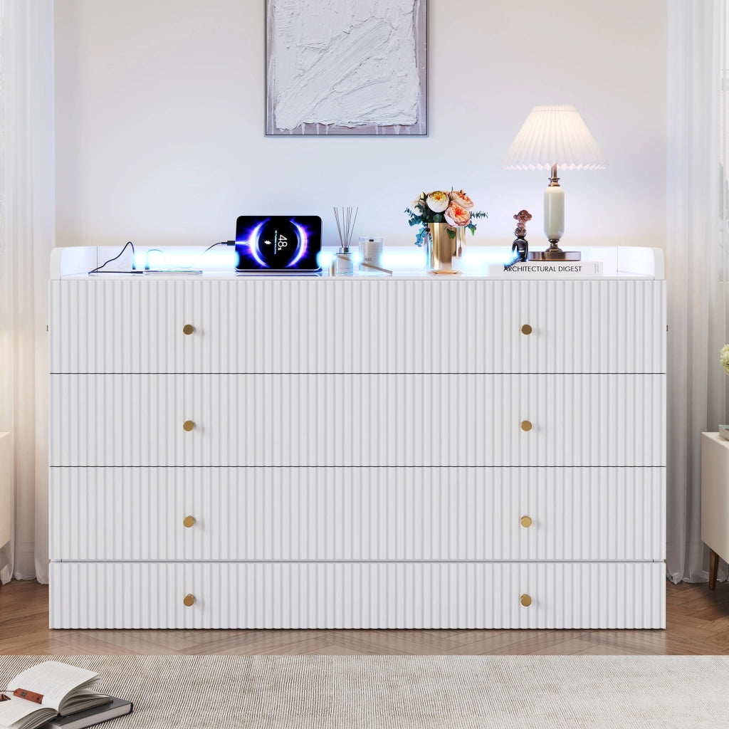 Letto a scomparsa 140 × 200 cm con cassetti, USB, presa e striscia LED, senza materasso, bianco lucido
