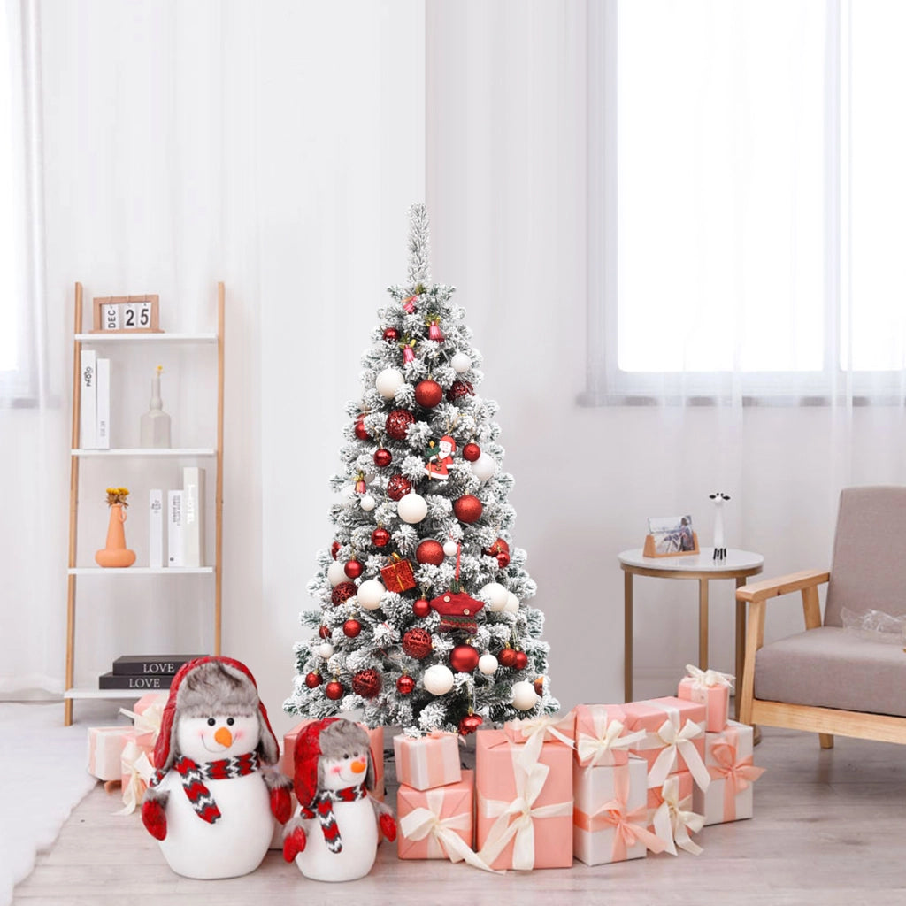 Albero artificiale di Natale, Abete innevato illuminato con luci LED aghi in PVC base pieghevole di metallo 135cm-Alberi di Natale