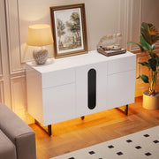 Credenza 120 cm ¨C Xylo ¨C Bianco con Maniglie Nere, Cassetti, Ante e Gambe in Metallo