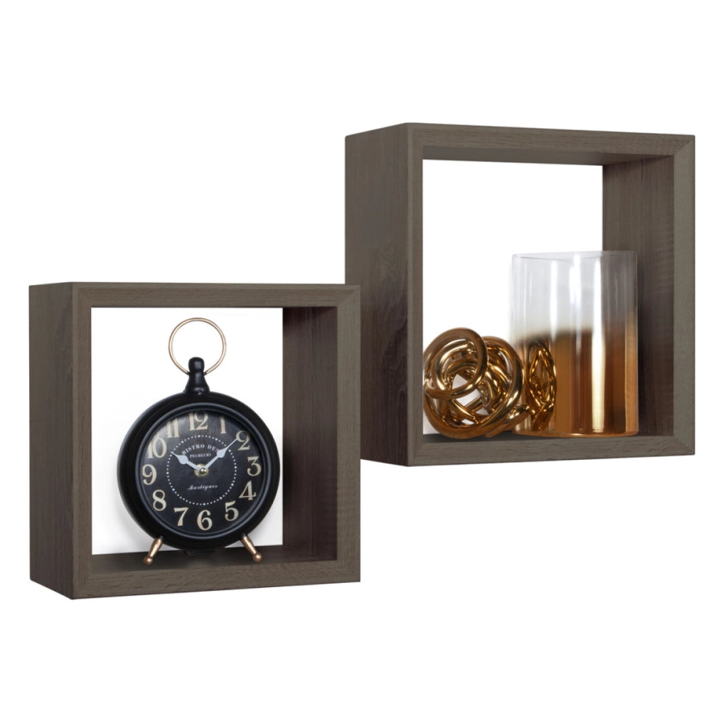 Set di 2 Mensole da Muro Modello GINEVRA, Cubi Arredo, Mensole Cubo, Cubi da Parete, Cubi Portaoggetti. Misure 35x35 p15.5 cm, e 30x30 p15.5 cm. Finitura  NOCE SEGATO - MADE IN ITALY