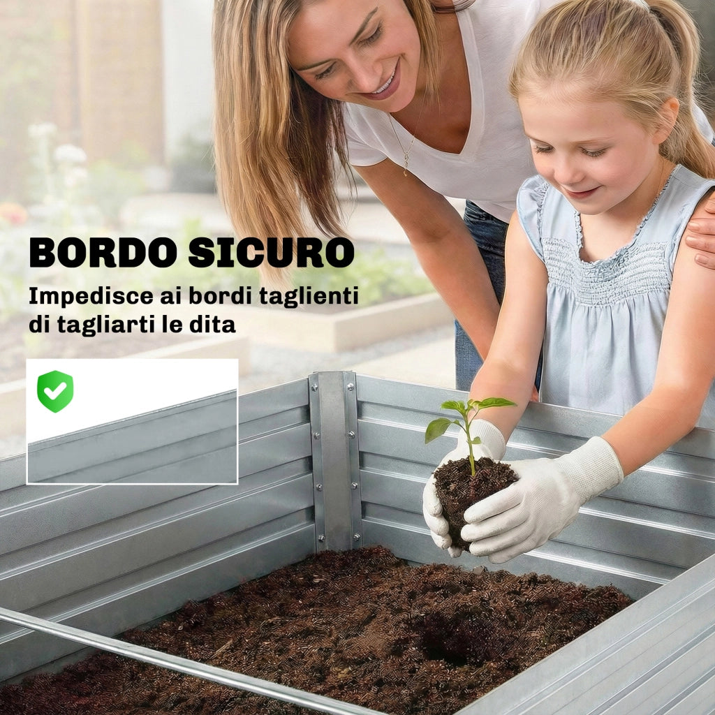 Set di 2 Aiuole Rialzate in Metallo Galvanizzato con Bordo Sicuro, Fioriera Elevata per Verdure, Argento