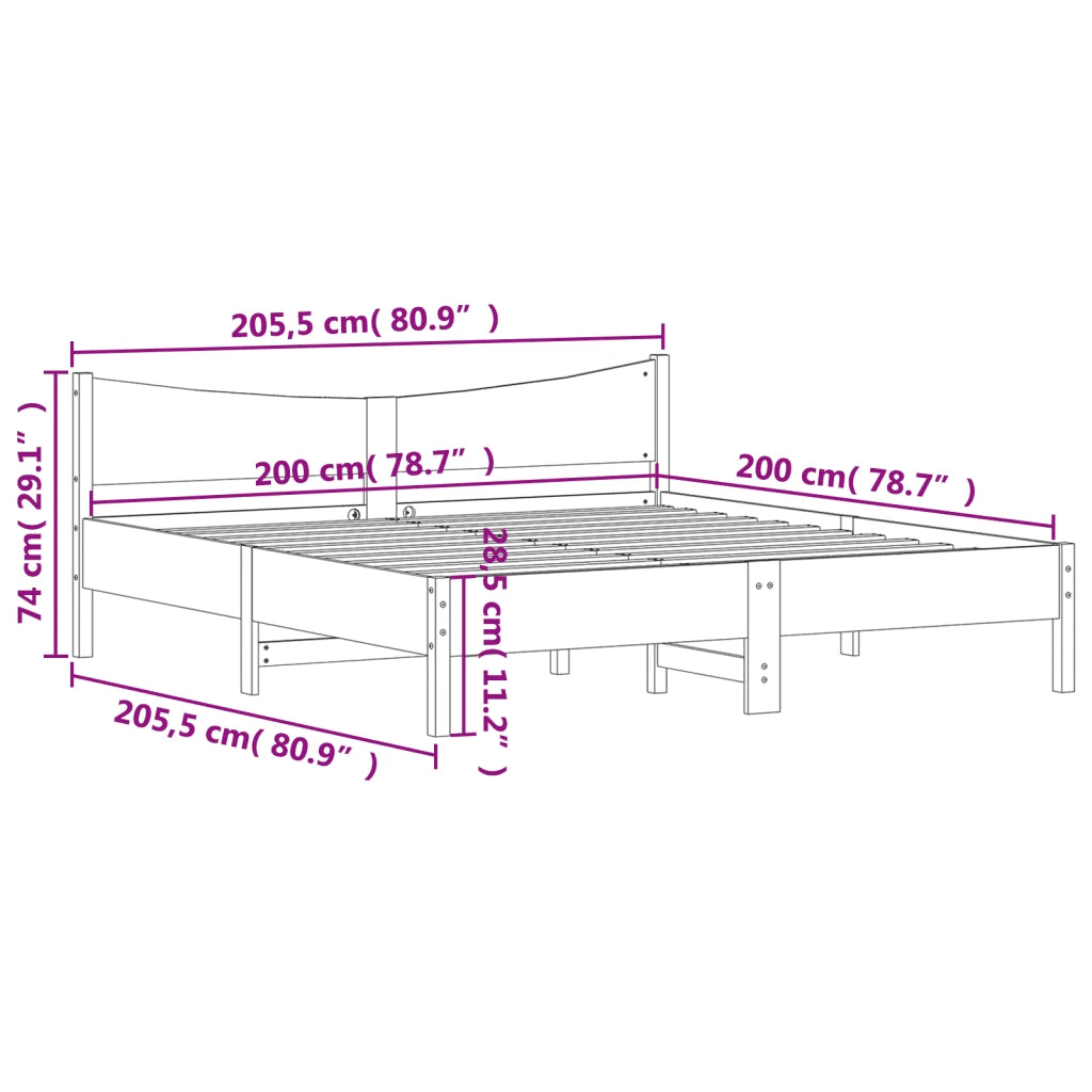 Letto matrimoniale | Letto per adulti | Giroletto senza Materasso 200x200 cm in Legno Massello di Pino