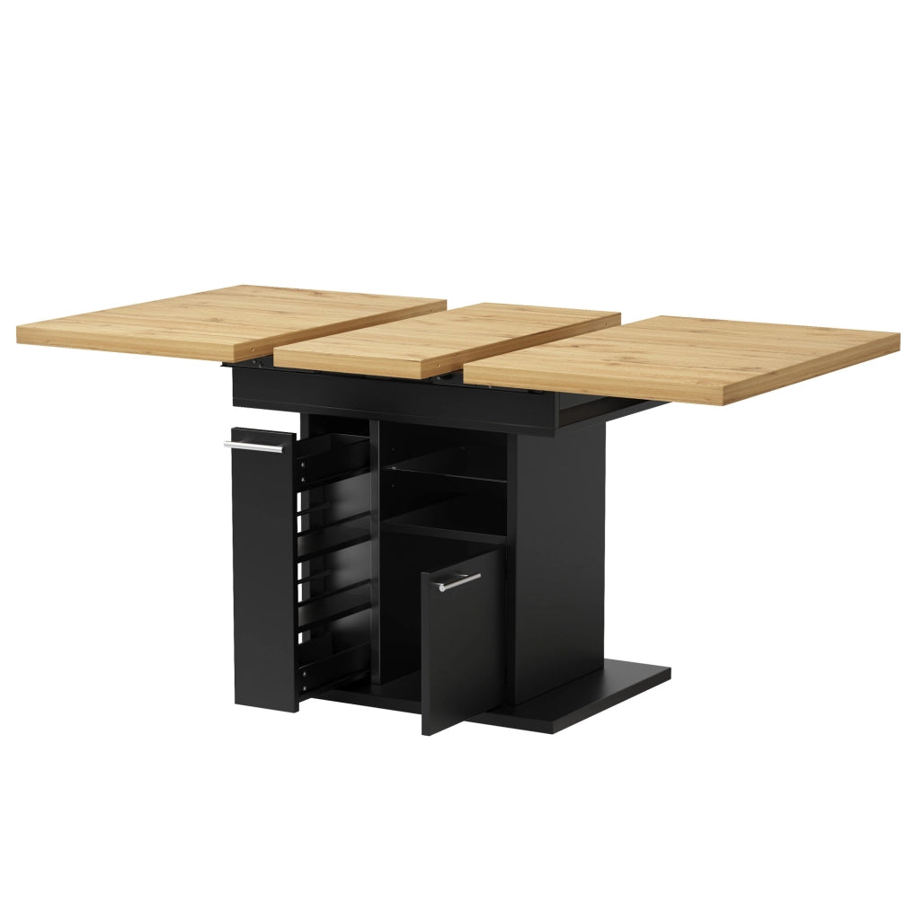 Tavolo da pranzo allungabile 110-140x80x77.2 cm con spazio contenitivo e luci LED in MDF nero