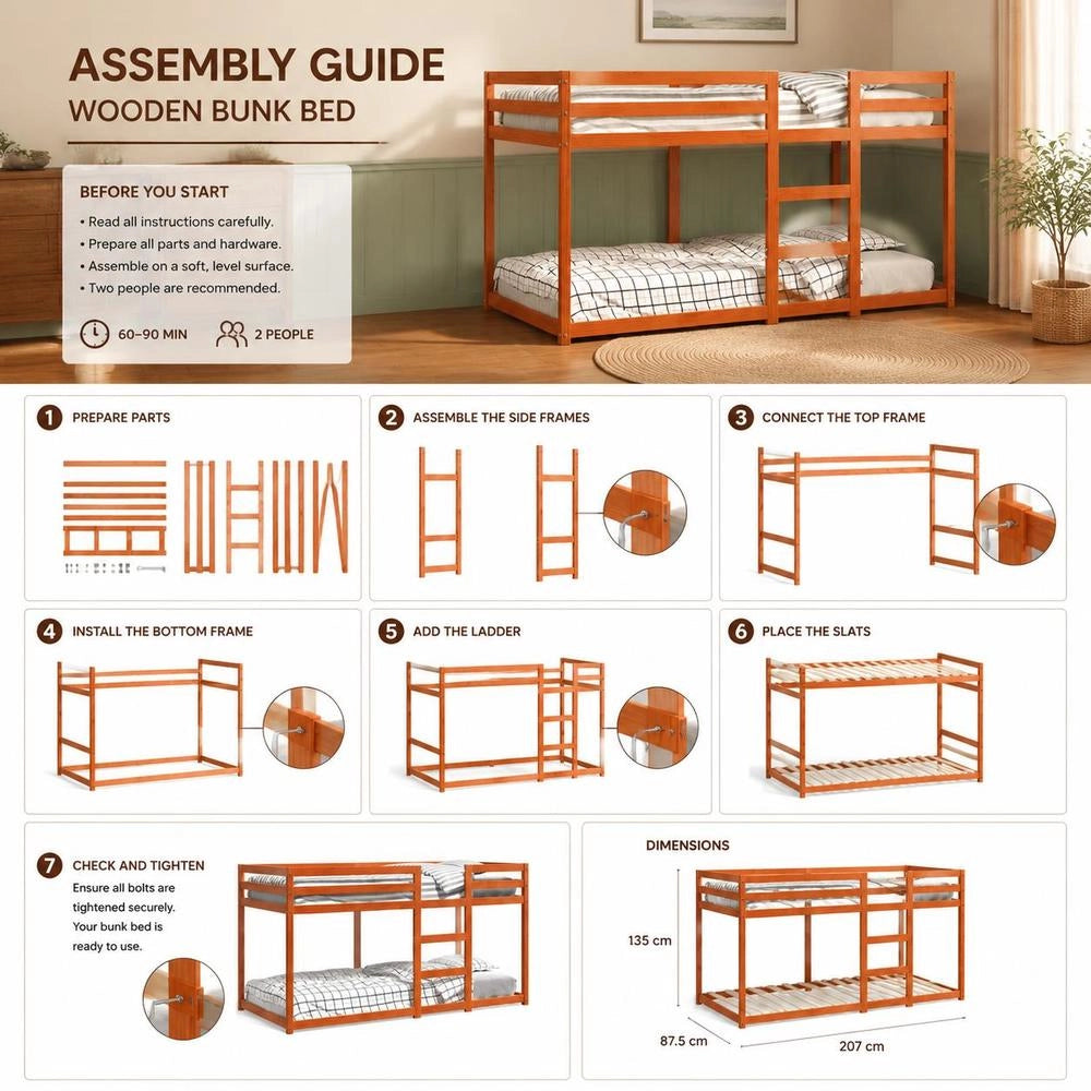 Bunk Bed Wax Brown 80x200 Cm Solid Pine Wood