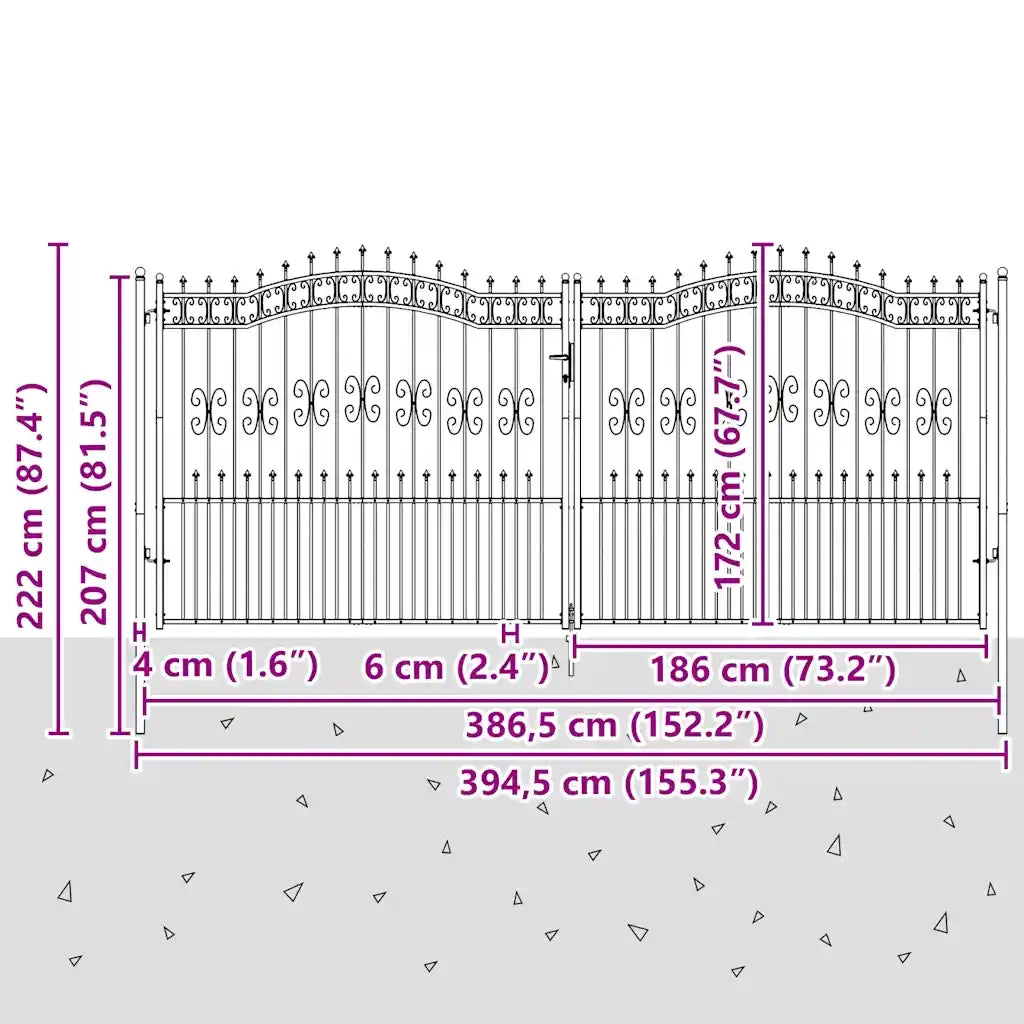 Cancello per recinzione Kampen con punta a lancia Nero 394,5x172 cm in acciaio 151103
