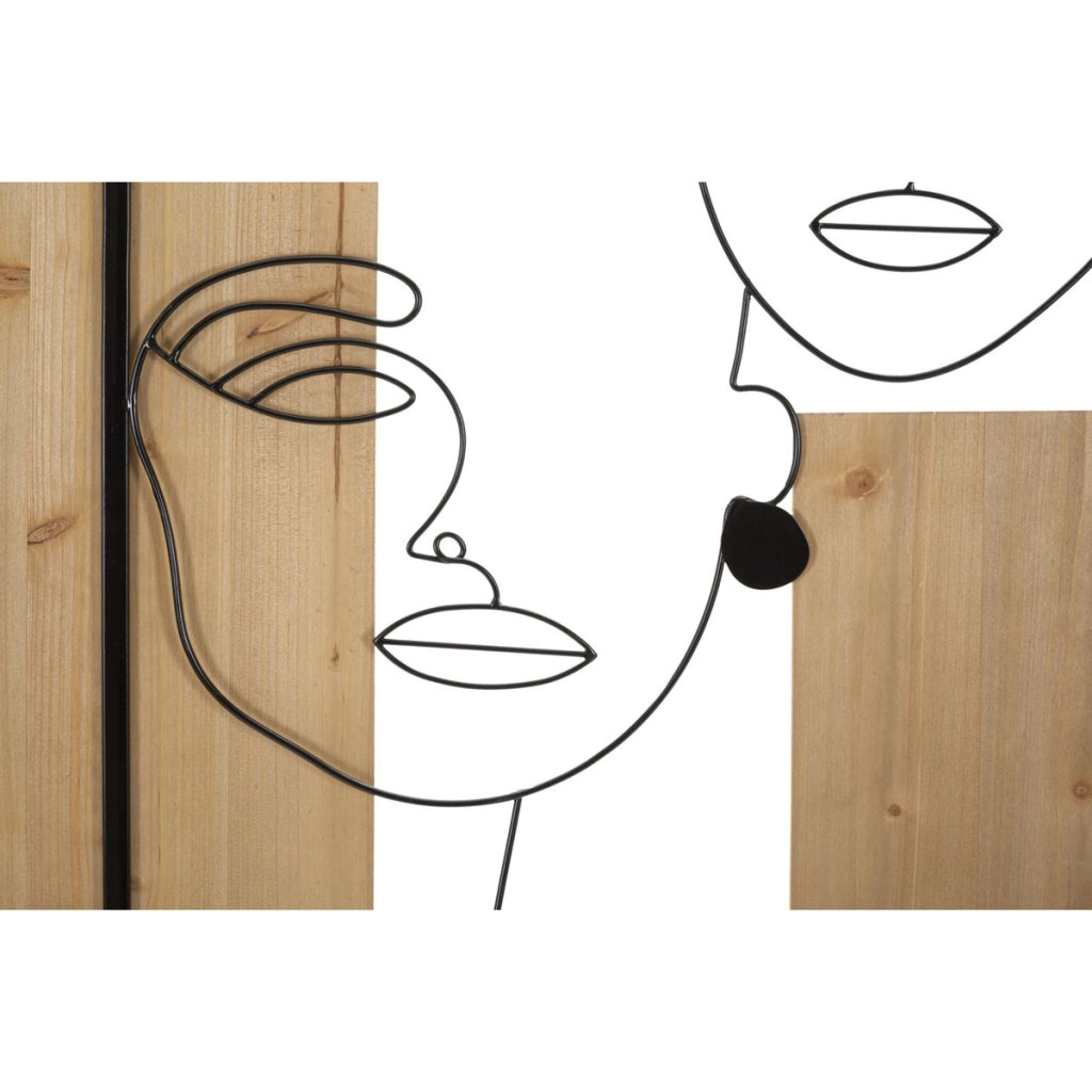Decorazione in Metallo e Legno Volti, Marrone, Metallo, 63x2x90 cm