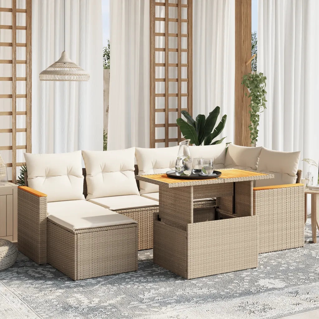 Set Divani da Giardino 7 pz con Cuscini Beige in Polyrattan 3273179