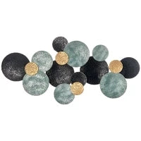 Decorazione Murale in Metallo 3D, Wall Art a Cerchi 133x66cm, Blu, Nero e Oro