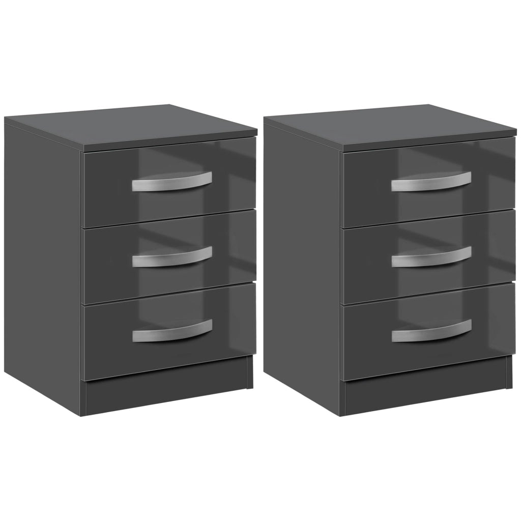 Set 2 Comodini 3 Cassetti 40x36x56 cm in Truciolato Grigio