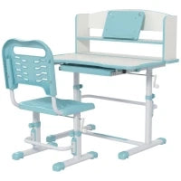 Set Scrivania per Bambini con Sedia Regolabile in Altezza e Piano Inclinabile, Età 6-12 Anni, Blu