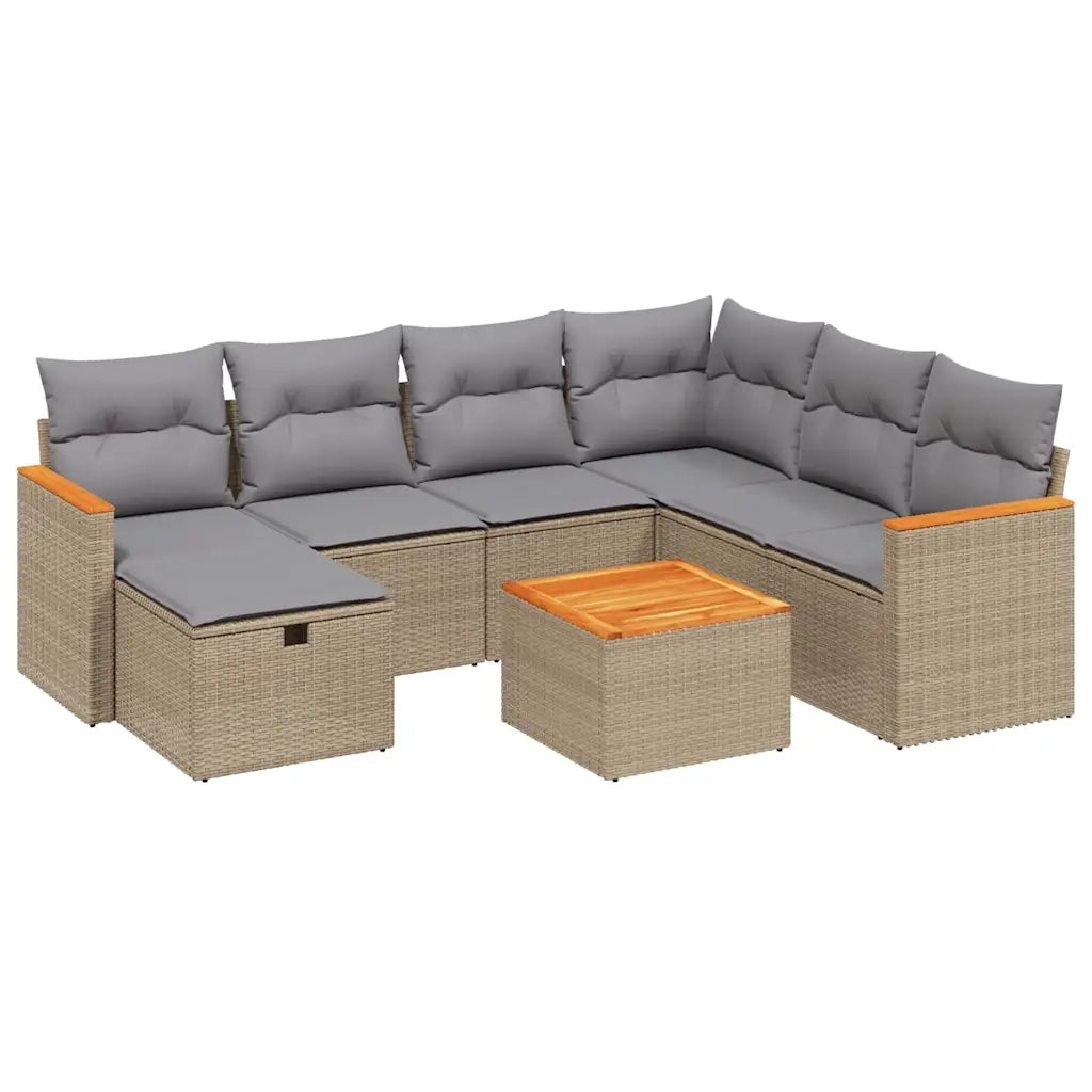 Set Divano da Giardino 8 pz con Cuscini Beige Misto Polyrattan 3265336