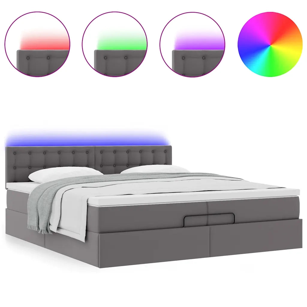 Struttura Letto Pouf con Materasso Grigio 200x200 cm Similpelle