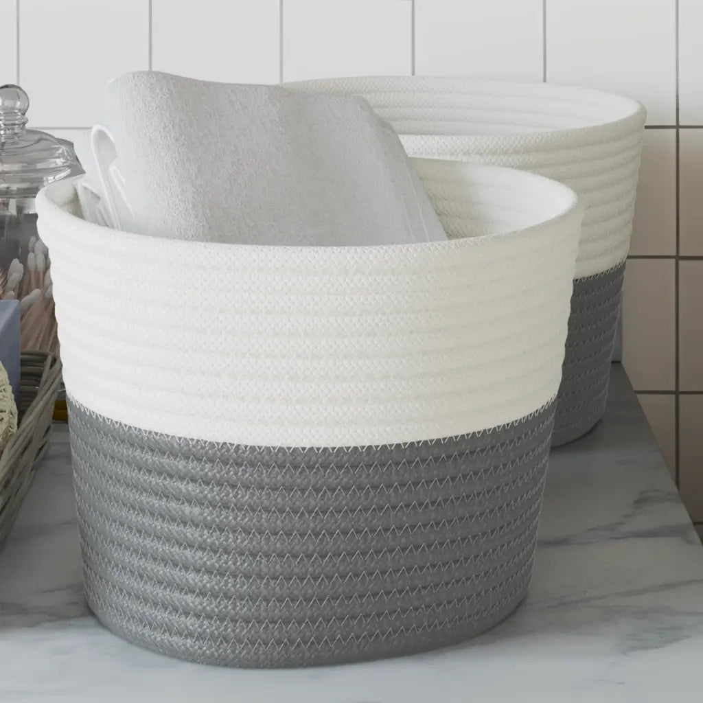 Cestini Portaoggetti 2pz Grigio e Bianco Ã˜24x18 cm in Cotonecod mxl 84702