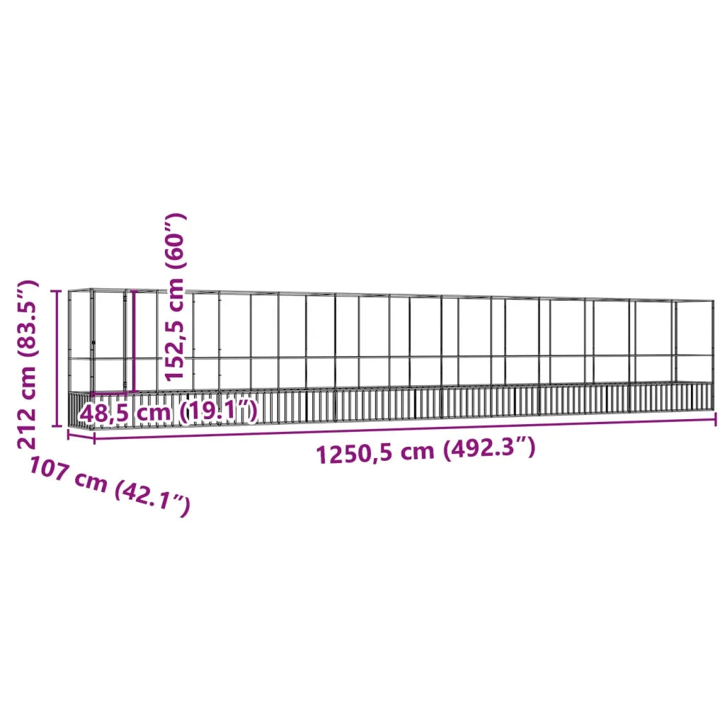 Voliera con Estensione Argento 1250,5x107x212 cm in Acciaio 3214271
