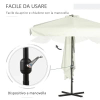 Ombrellone Semicircolare per Parete da Terrazza e Giardino con Manovella, 2.5x2.3m, Crema