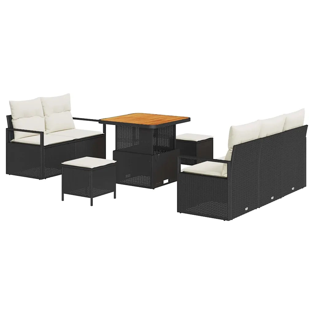 Set Divano da Giardino con cuscino 8 pcs Nero polyrattan 3362465