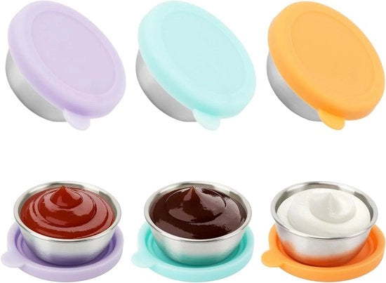 Set di 3 contenitori alimentari piccoli 50 ml per borsa di pranzo - Contenitori per insalata e mini barattoli - Resistenti all'ossidazione con coperchio di silicone impermeabile - Adatto per bambini - Contenitori per conservazione degli alimenti