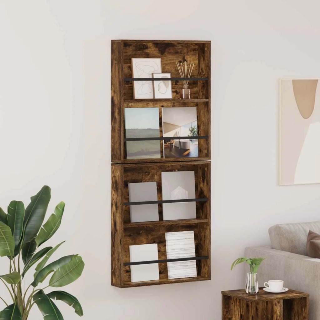Scaffale per riviste 2 pcs Rovere fumé 60 x 12 x 70 cm 890833