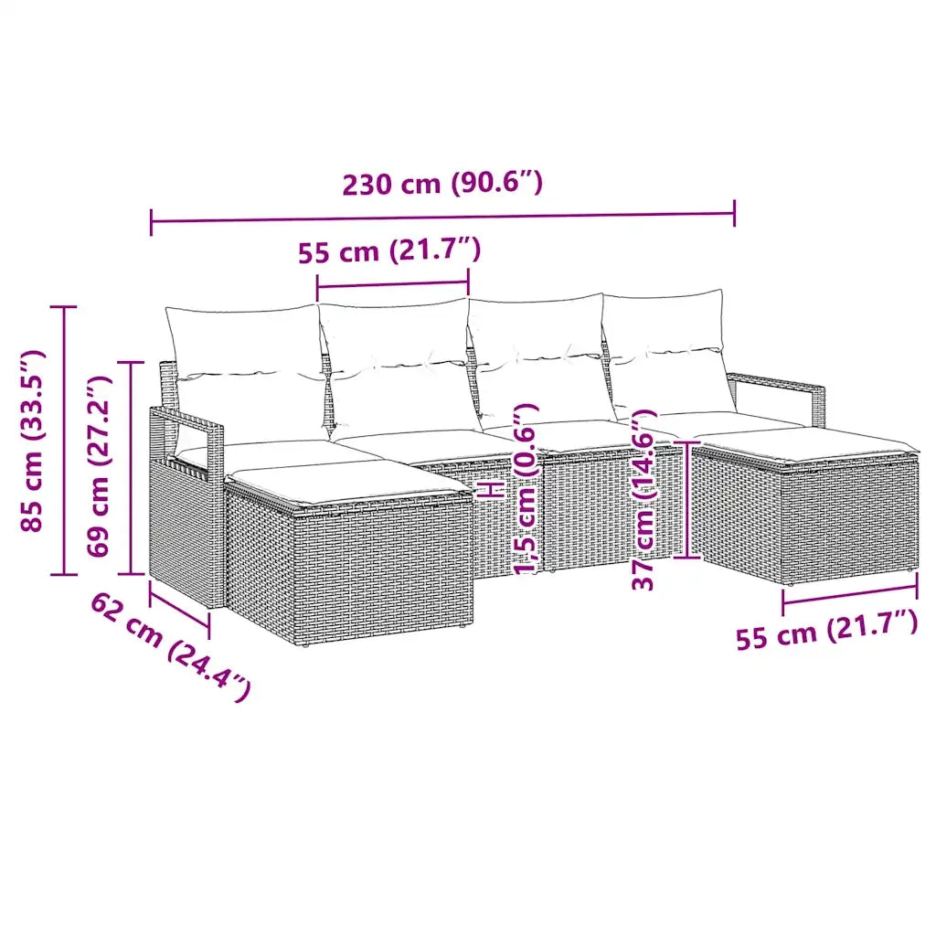 Set di divani 6 pcs Nero polyrattan 3346487