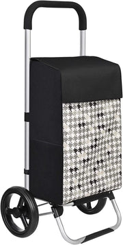 Carrello spesa carrello spesa passeggino market capacità 40 litri con portaoggetti ruote silenziose gancio 47 x 33 x 97 cm nero fantasia pied de poule 12_0003373