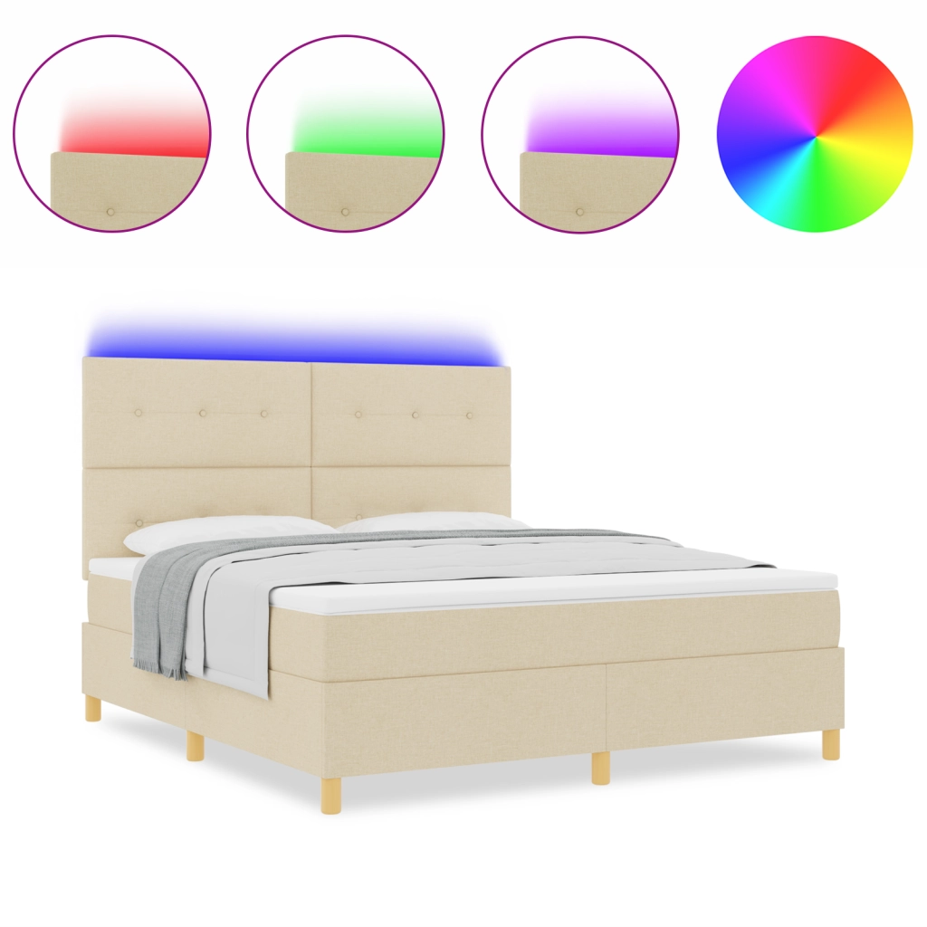 Letto a Box Spring con Materasso e LED Crema 180x200 cm Tessuto