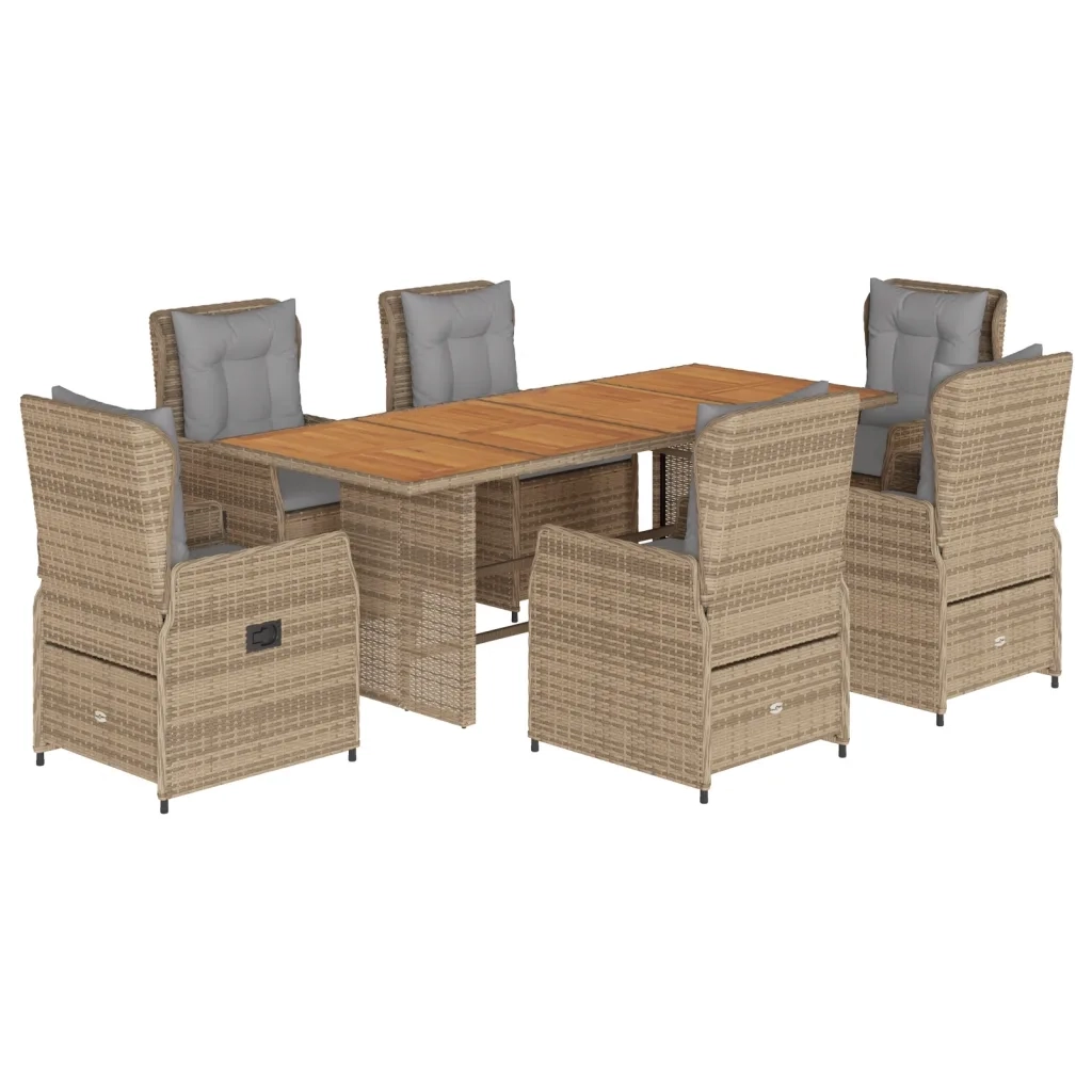 Set da Pranzo da Giardino 7 pz con Cuscini Beige in Polyrattan 3262789