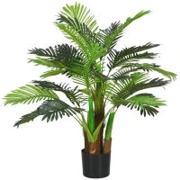 Palma Artificiale H.1 m, Albero Artificiale con Tronco, Rami, Muschio, Foglie, Vaso Incluso