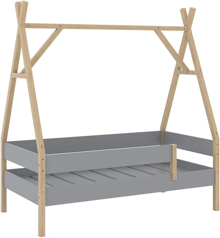 Letto Tipi Bali, Grigio, 80x160 cm con materasso, con ruote per un utilizzo flessibile sotto i letti a soppalco