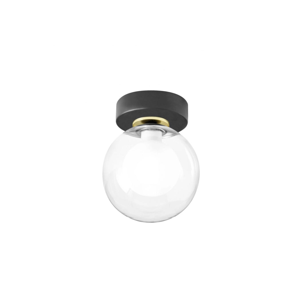 COSMO LAMPADA DA PARETE O SOFFITTO 1 LUCE VETRO TRASPARENTE STRUTTURA NERA PARTICOLARI ORO ATTACCO G9