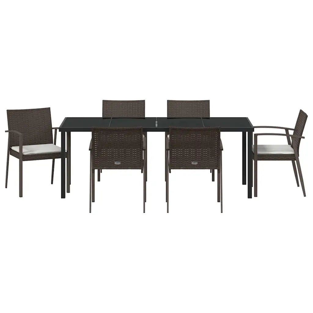 Set da Pranzo per Giardino 7 pcs Marrone e Nero Rattan in PE 3379063
