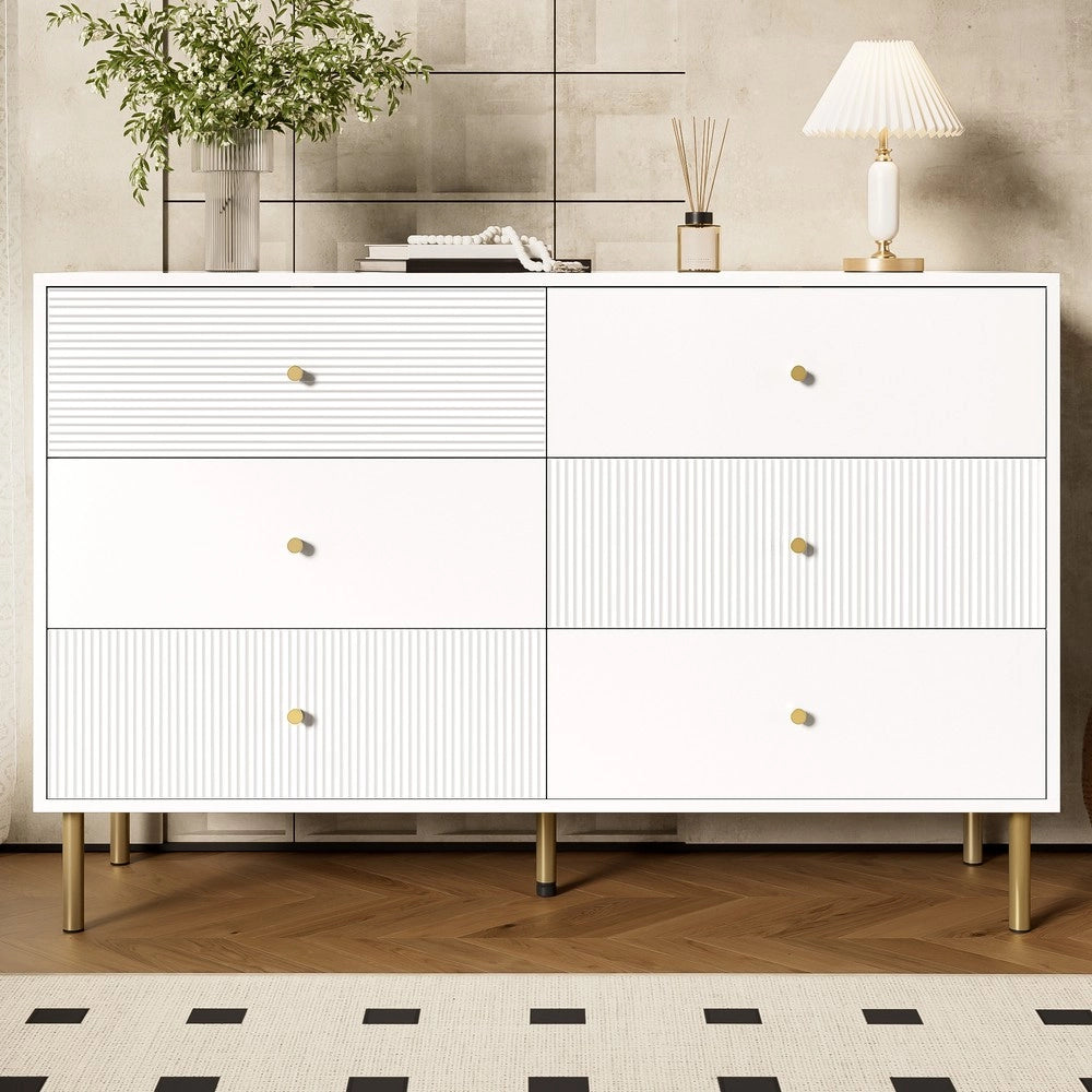 Cassettiera Moderna 6 Cassetti ¨C MINIMAL ¨C Bianca MDF Metallo 120x40x78