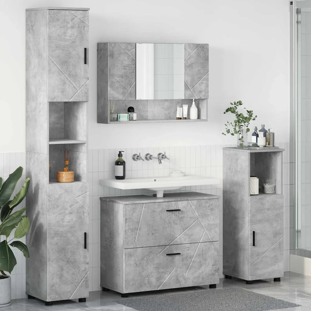 vidaXL Set di mobili per il bagno con cassetto 4 pcs Grigio cemento