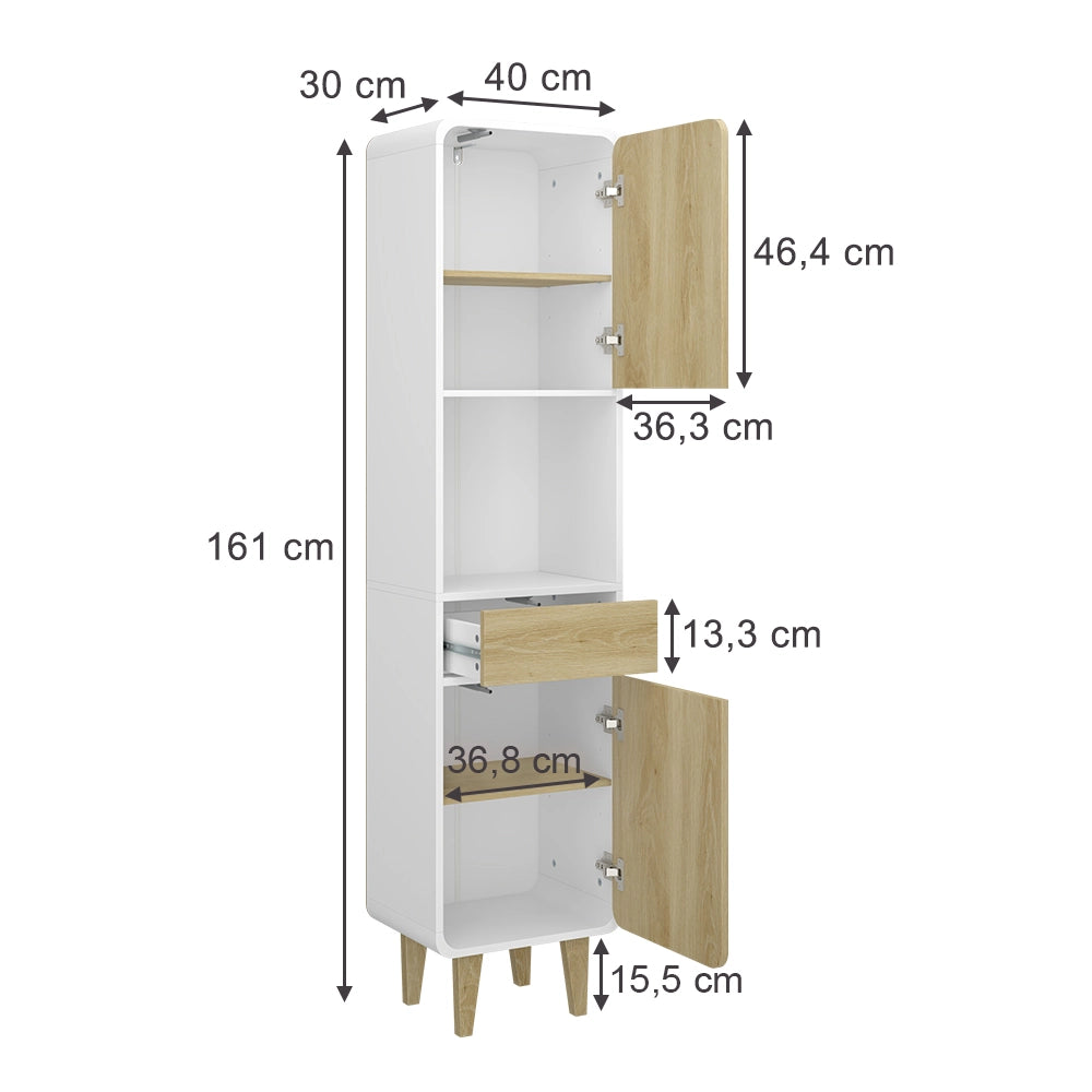 Vicco Mobili da bagno Bianco/quercia 40 x 161 cm