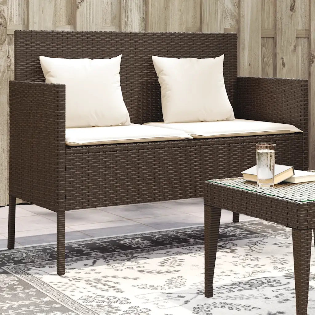 Panca da Giardino con Cuscini-Sgabello-Panca da esterno Marrone in Polyrattan 101806