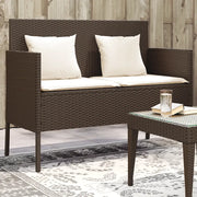 Panca da Giardino con Cuscini-Sgabello-Panca da esterno Marrone in Polyrattan 101806